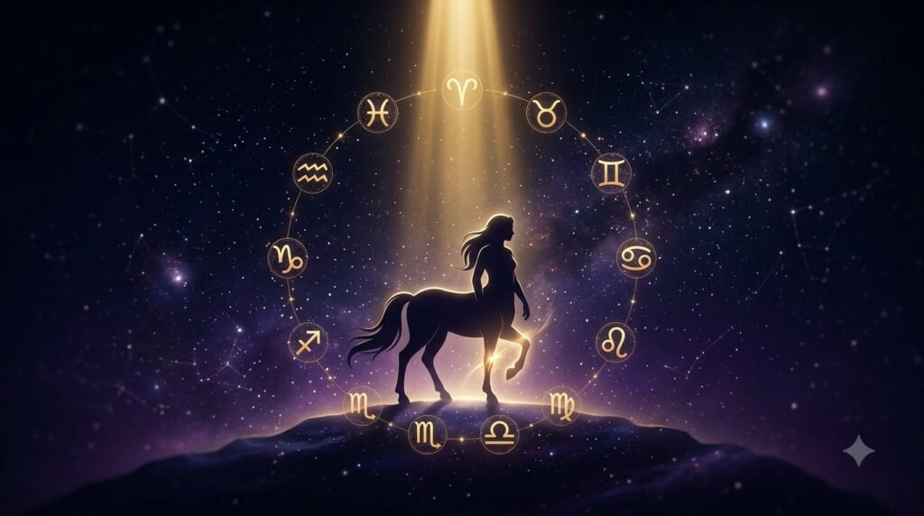 Chiron sign meaning guide with wounded healer centaur and cosmic light