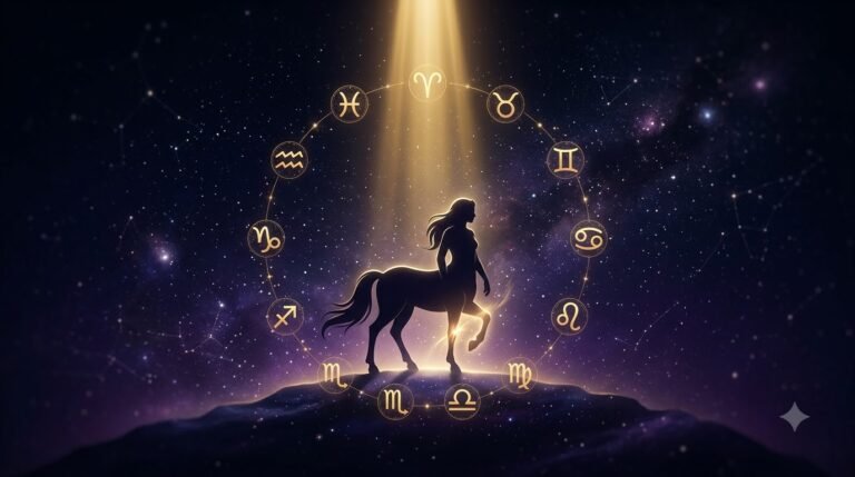 Chiron sign meaning guide with wounded healer centaur and cosmic light