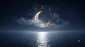 Moon sign meaning guide with crescent moon and zodiac symbols
