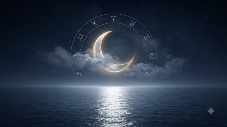 Moon sign meaning guide with crescent moon and zodiac symbols