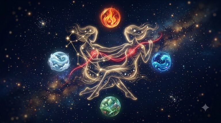 Zodiac jealousy calculator guide with constellation and elemental symbols