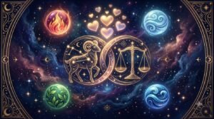 Zodiac Love Compatibility: Which Signs Actually Work Together? (2026 Guide) 2 Zodiac love compatibility guide with intertwined constellation figures and four elements