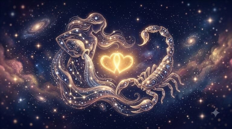 Zodiac soulmate calculator guide with intertwined constellation figures