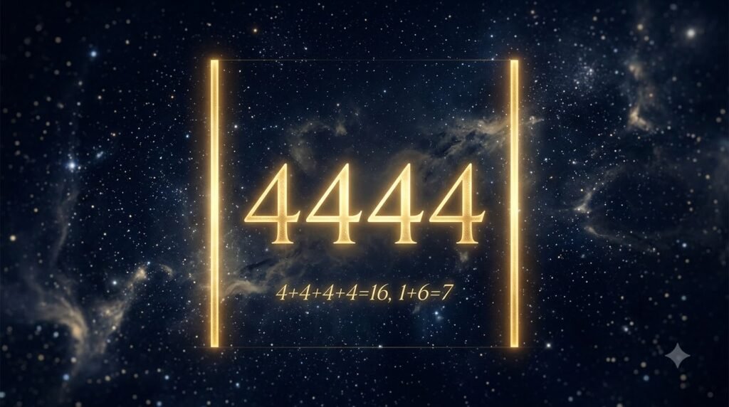 Angel number 4444 fourfold perimeter guide with cosmic four corners and numerology