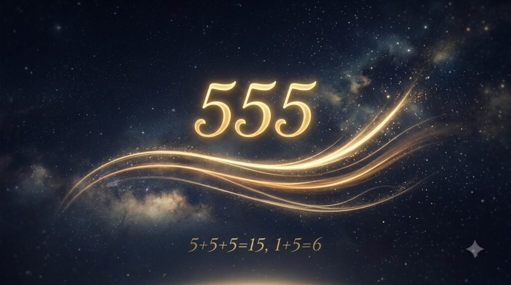 Angel number 555 three freedoms guide with cosmic wind lines and numerology